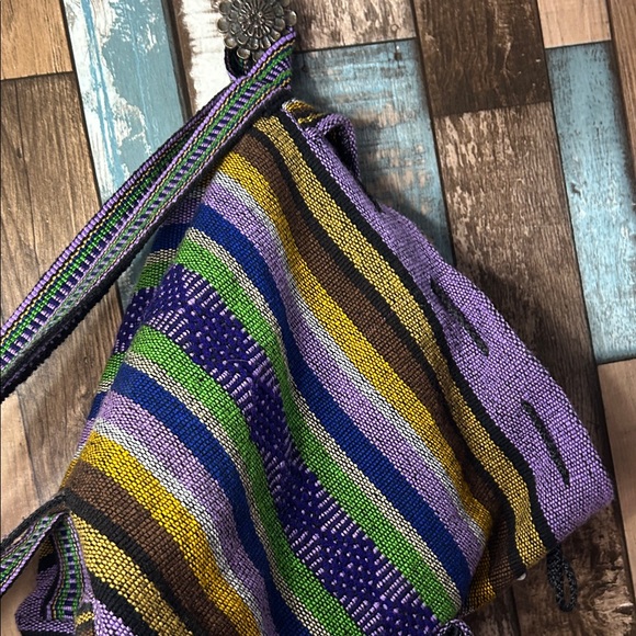Striped Purple and Green tribal pull sack Backpack - Picture 15 of 16